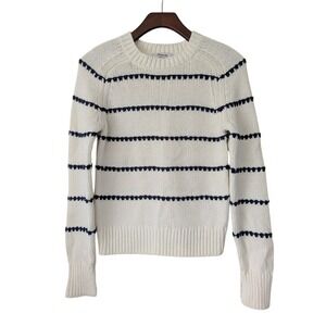 Madewell Textured Cotton Sweater Crew Neck Long Sleeve Navy Cream XXS‎ NWT NS655